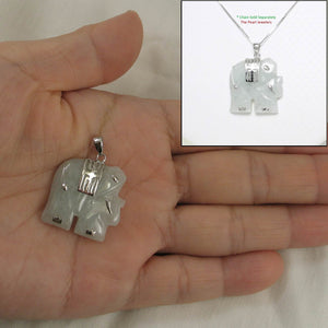 Celadon Jade Elephant Sterling Silver Pendant