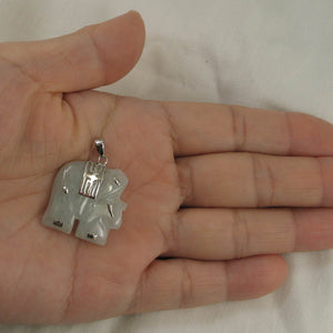 Celadon Jade Elephant Sterling Silver Pendant