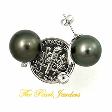 Load image into Gallery viewer, Charming Tahitian Pearl Diamond Stud Earrings – 14k White Gold