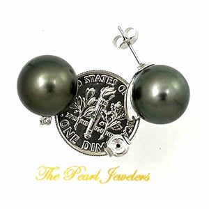 Charming Tahitian Pearl Diamond Stud Earrings – 14k White Gold