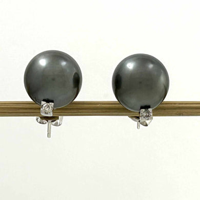 Charming Tahitian Pearl Diamond Stud Earrings – 14k White Gold