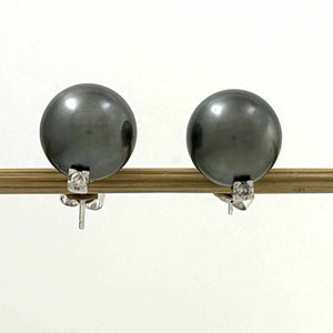 Charming Tahitian Pearl Diamond Stud Earrings – 14k White Gold