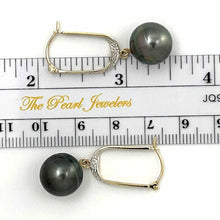 Load image into Gallery viewer, Charming Black Tahitian Pearl Dangle Earrings – 14k Yellow Gold &amp; Diamonds