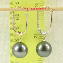 Load image into Gallery viewer, Charming Black Tahitian Pearl Dangle Earrings – 14k Yellow Gold &amp; Diamonds