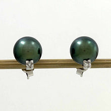 Load image into Gallery viewer, Charming Tahitian Pearl Diamond Stud Earrings – 14k White Gold
