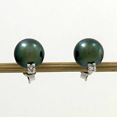 Charming Tahitian Pearl Diamond Stud Earrings – 14k White Gold