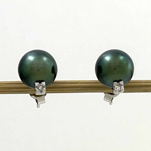 Charming Tahitian Pearl Diamond Stud Earrings – 14k White Gold