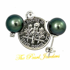 Charming Tahitian Pearl Diamond Stud Earrings – 14k White Gold