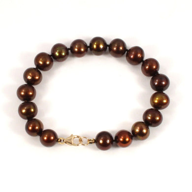 14k Yellow Gold Clasp Chocolate Freshwater Pearl Hand-Knotted Bracelet