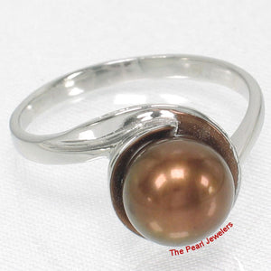 Solid Sterling Silver .925 Rhodium Finish Chocolate Freshwater Pearl Solitaire Ring