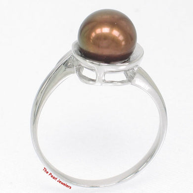 Solid Sterling Silver .925 Rhodium Finish Chocolate Freshwater Pearl Solitaire Ring