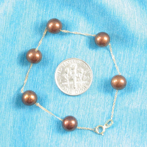 14k Yellow Gold Chocolate Cultured Pearl Handcrafted Tin-Cup Bracelet