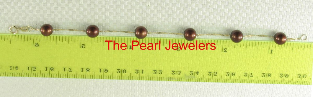 14k Yellow Gold Chocolate Cultured Pearl Handcrafted Tin-Cup Bracelet