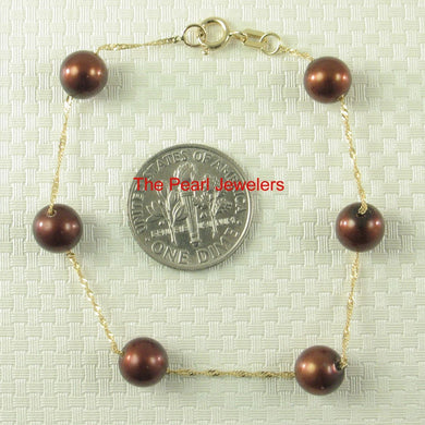14k Yellow Gold Chocolate Cultured Pearl Handcrafted Tin-Cup Bracelet
