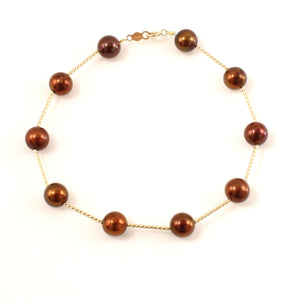 14k Yellow Gold Twist Tube Chocolate Cultured Pearl Bracelet