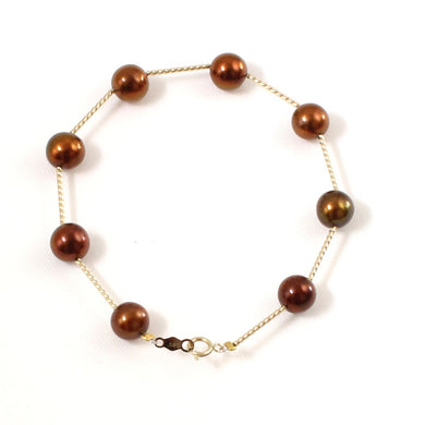 14k Yellow Gold Twist Tube Chocolate Cultured Pearl Bracelet