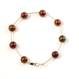 14k Yellow Gold Twist Tube Chocolate Cultured Pearl Bracelet