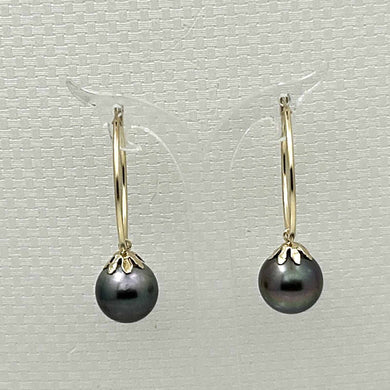 Classic Black Tahitian Pearl Hoop Earrings – 14k Yellow Gold