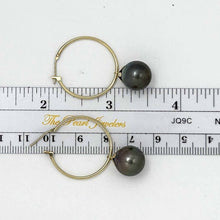 Load image into Gallery viewer, Classic Black Tahitian Pearl Hoop Earrings – 14k Yellow Gold