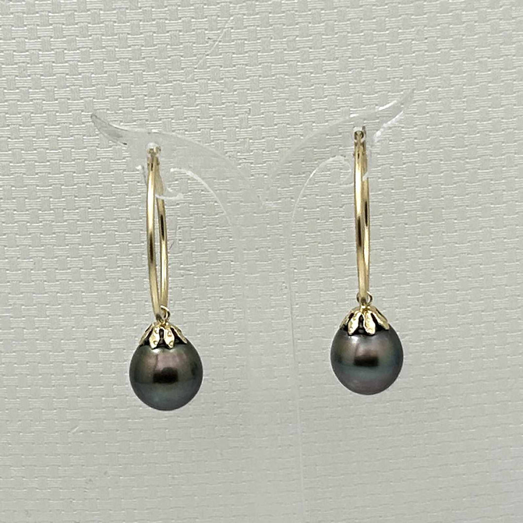 Classic Tahitian Pearl Hoop Earrings – 14k Yellow Gold