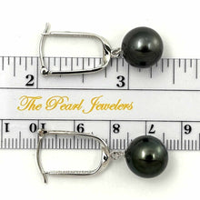 Load image into Gallery viewer, Classic Round Tahitian Pearl &amp; Diamond Dangle Earrings – 14k White Gold
