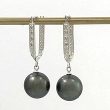 Load image into Gallery viewer, Classic Round Tahitian Pearl &amp; Diamond Dangle Earrings – 14k White Gold