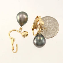 Load image into Gallery viewer, Classic Black Tahitian Pearl Clip On Dangle Earrings – 14k Yellow Gold &amp; Fill