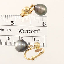 Load image into Gallery viewer, Classic Black Tahitian Pearl Clip On Dangle Earrings – 14k Yellow Gold &amp; Fill