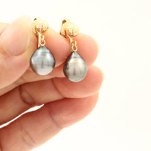 Load image into Gallery viewer, Classic Black Tahitian Pearl Clip On Dangle Earrings – 14k Yellow Gold &amp; Fill