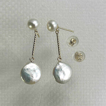 Load image into Gallery viewer, Genuine White Coin Cultured Pearl Dangle Earrings – 14 k Yellow Gold