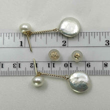 Load image into Gallery viewer, Genuine White Coin Cultured Pearl Dangle Earrings – 14 k Yellow Gold