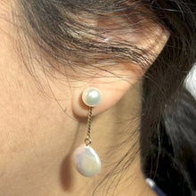 Load image into Gallery viewer, Genuine White Coin Cultured Pearl Dangle Earrings – 14 k Yellow Gold