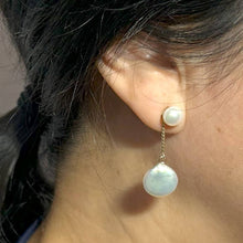 Load image into Gallery viewer, Genuine White Coin Cultured Pearl Dangle Earrings – 14 k Yellow Gold