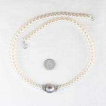 Load image into Gallery viewer, Gray Tahitian Pearl with F/W Pearls &amp; Silver Bali Beads Necklace
