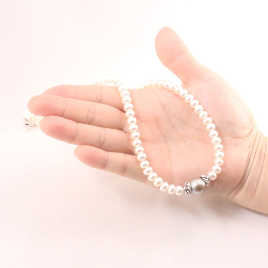 Khaki Tahitian Pearl with Freshwater Pearls & Silver Bali Beads Necklace