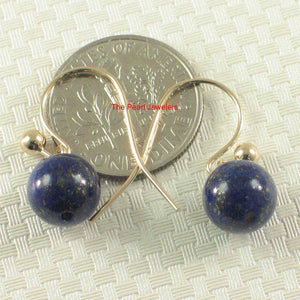 14kt Solid Yellow Gold Fish Hook Gold Ball Blue Lapis Lazuli Dangle Earrings