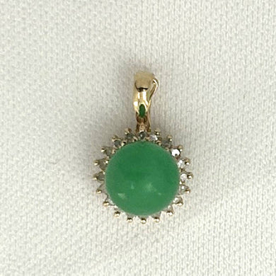 14k Yellow Gold Diamond Green Jade Enhancer Pendant
