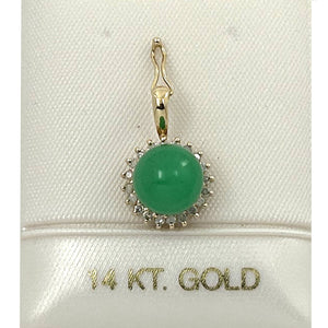14k Yellow Gold Diamond Green Jade Enhancer Pendant