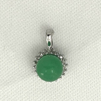 14k White Gold Diamond Green Jade Enhancer Pendant