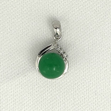 14k White Gold Diamond Green Jade Pendant