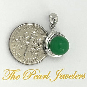 14k White Gold Diamond Green Jade Pendant