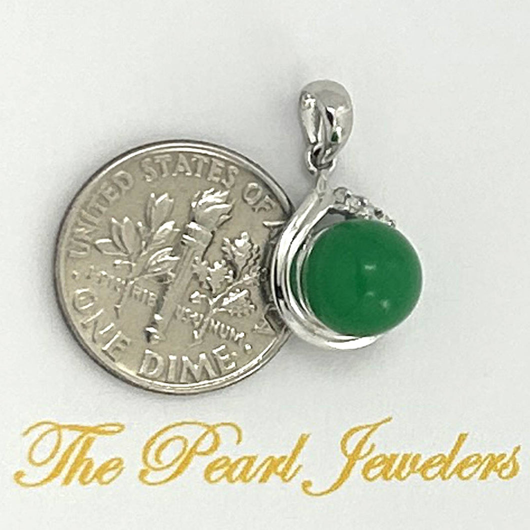14k White Gold Diamond Green Jade Pendant