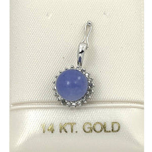 14k White Gold Diamond Lavender Jade Enhancer Pendant