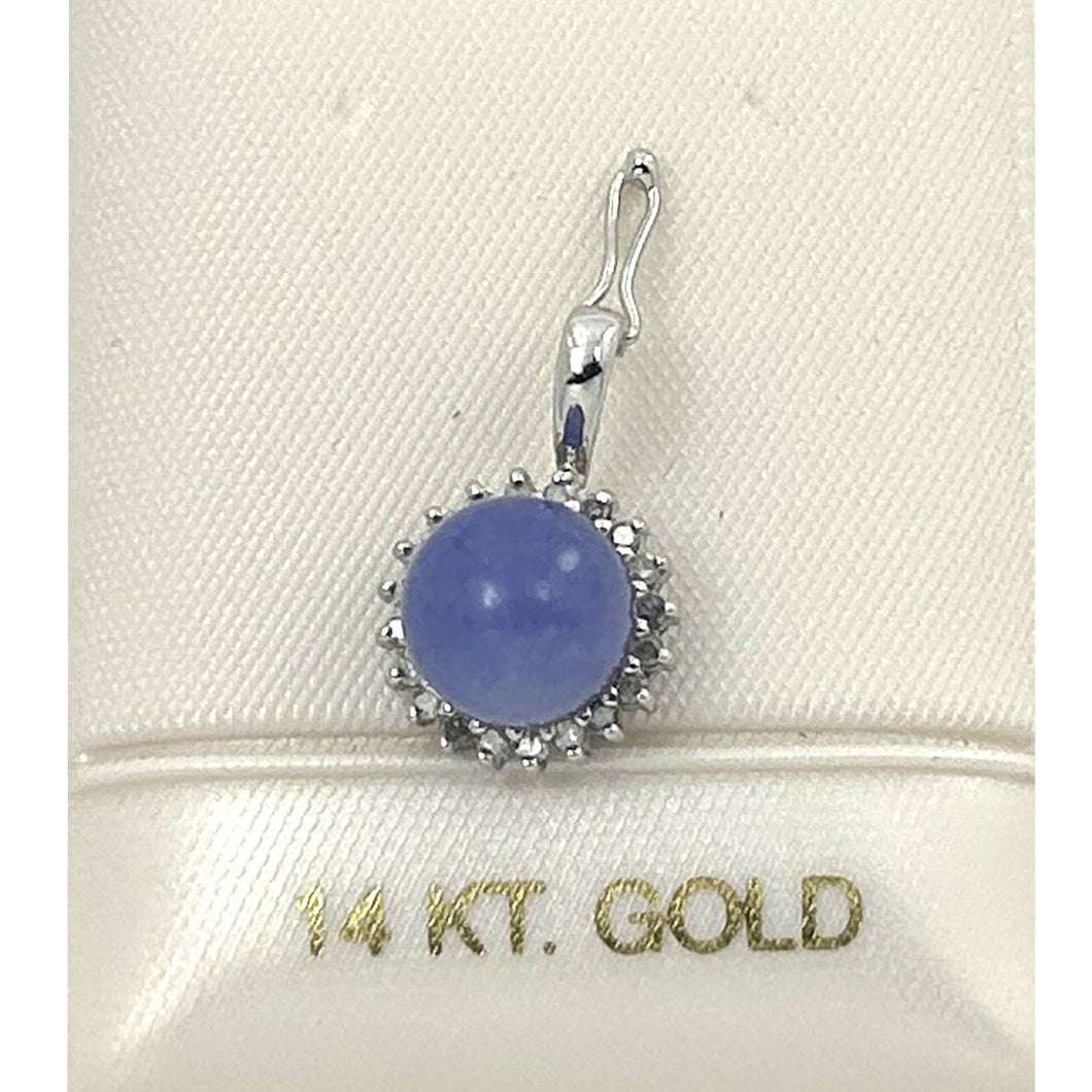 14k White Gold Diamond Lavender Jade Enhancer Pendant
