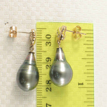 Load image into Gallery viewer, 14k Yellow Gold Diamond &amp; Peacock Tahitian Pearl Dangle Earrings