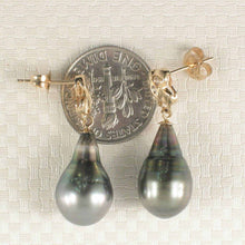 Load image into Gallery viewer, 14k Yellow Gold Diamond &amp; Peacock Tahitian Pearl Dangle Earrings