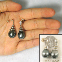 Load image into Gallery viewer, 14k Yellow Gold Diamond &amp; Genuine Tahitian Pearl Dangle Earrings
