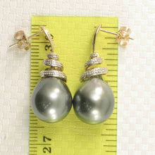 Load image into Gallery viewer, 14k Yellow Gold Diamond &amp; Genuine Tahitian Pearl Dangle Earrings