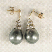 Load image into Gallery viewer, 14k Yellow Gold Diamond &amp; Genuine Tahitian Pearl Dangle Earrings