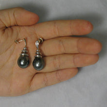 Load image into Gallery viewer, 14k Yellow Gold Diamond &amp; Genuine Tahitian Pearl Dangle Earrings